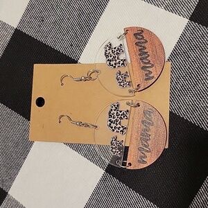 Handmade 2.75" acrylic and wood mama bear circle dangle earrings New